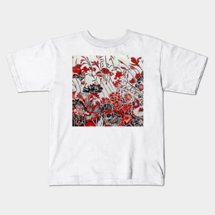 Red Geranium Woodcut Kids T-Shirt